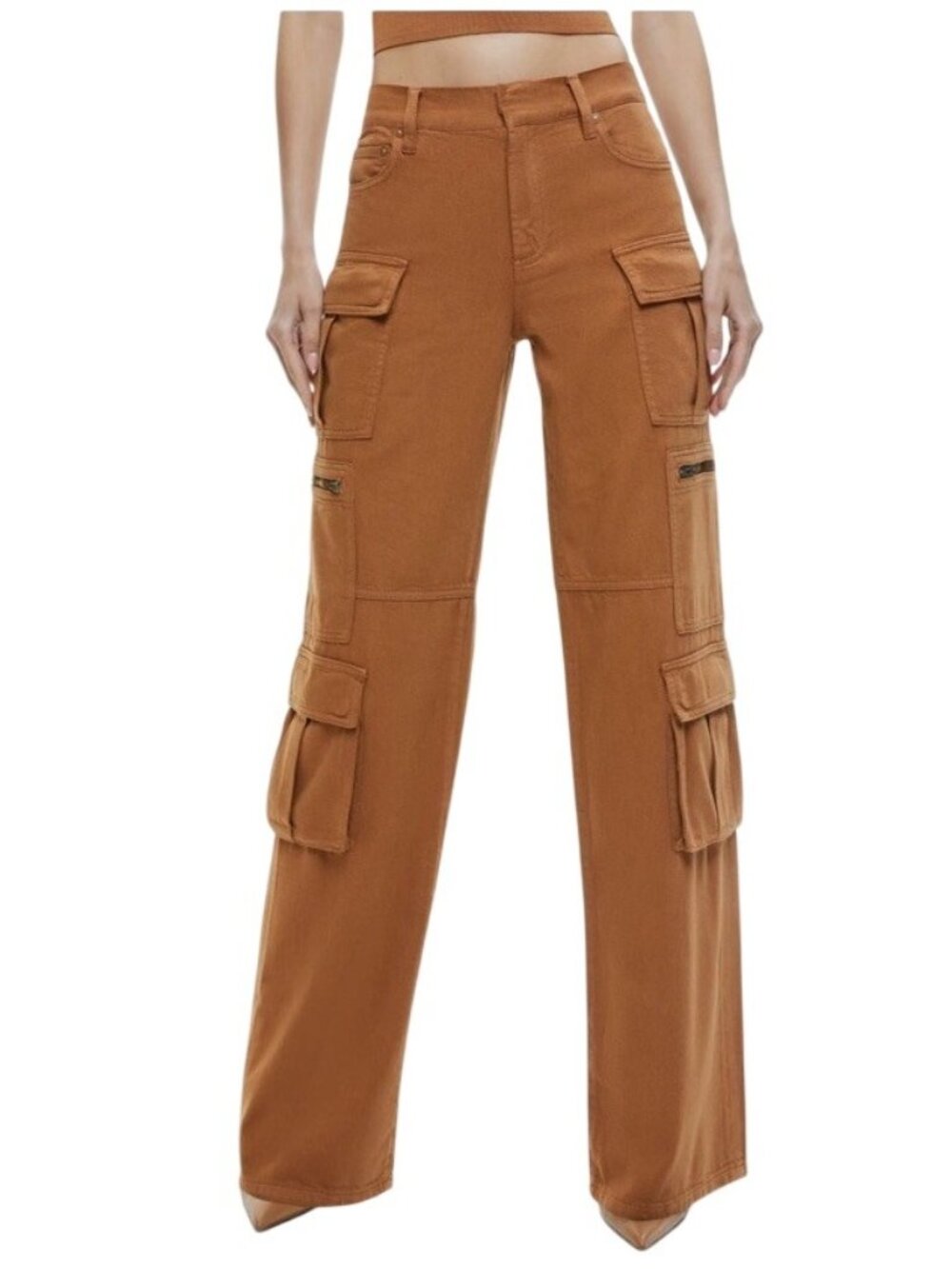 Alice and Olivia Cay Cargo Jeans Camel Size 25 Relaxed Baggy Utility Pockets